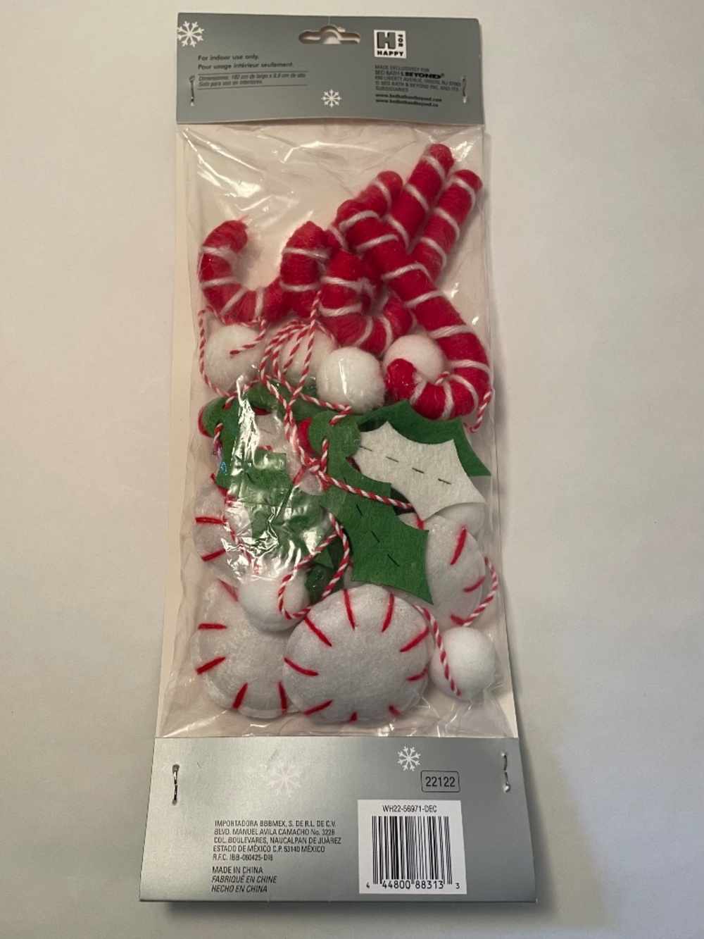 H For Happy Candy Cane Banner Holly, Candy, 72" Long New Christmas Decor